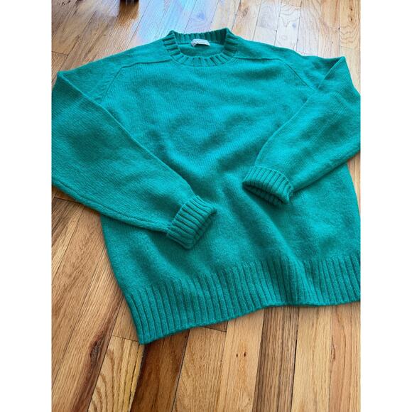 Vintage 100% Scottish Shetland Wool Sweater Mens Green Blue Medium - Picture 1 of 5